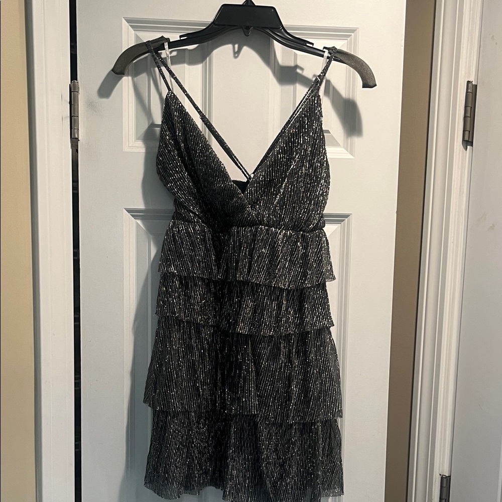Lulu's Shimmering Black Tiered Mini Dress